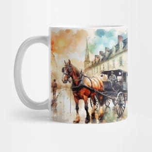 Artist illustration of an idealist town from the horse and buggy days. Mug